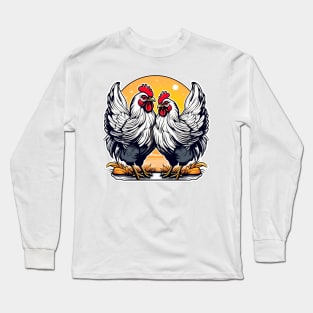 White roosters with red crests Long Sleeve T-Shirt